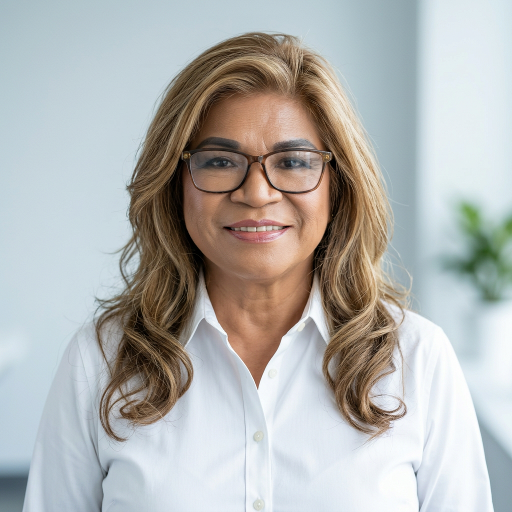 Rosalie Adams wearing a white button-down shirt